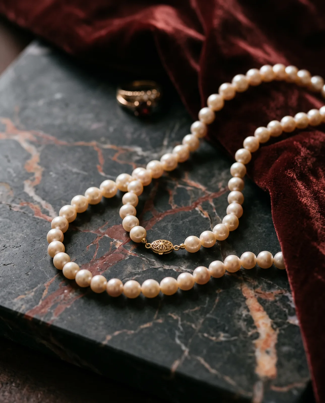 Akoya pearl necklace with a gold clasp