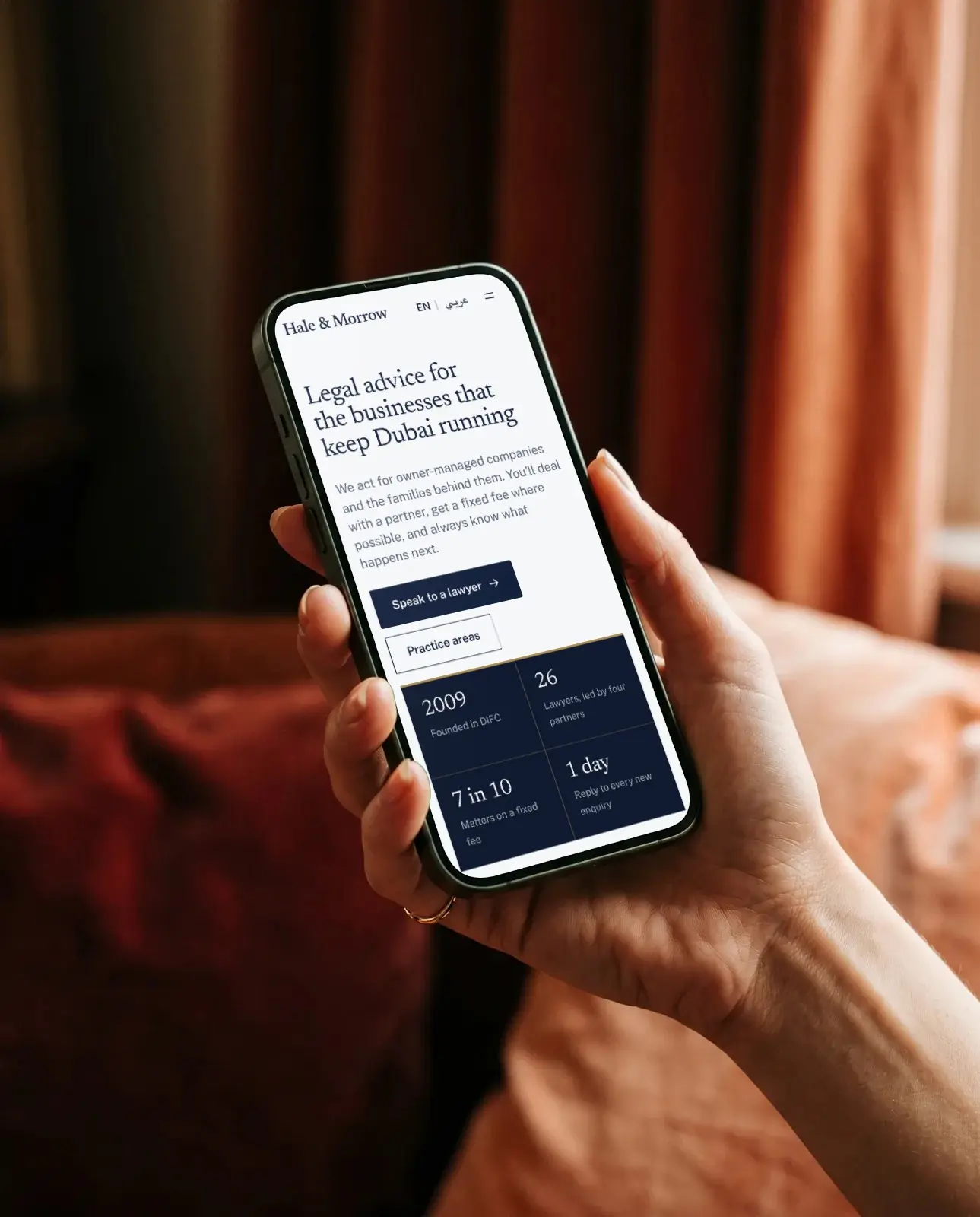 Hale & Morrow: The website on a phone