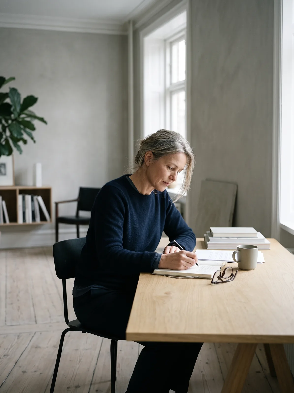 Lena writing at a desk