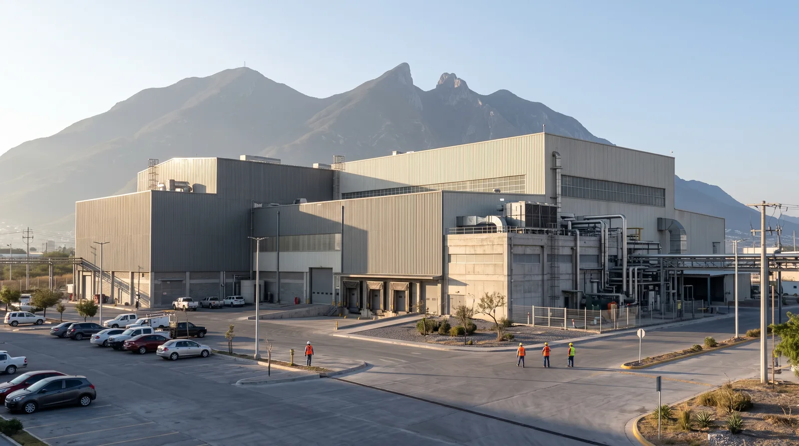 The Sohar factory with the Hajar mountains behind it