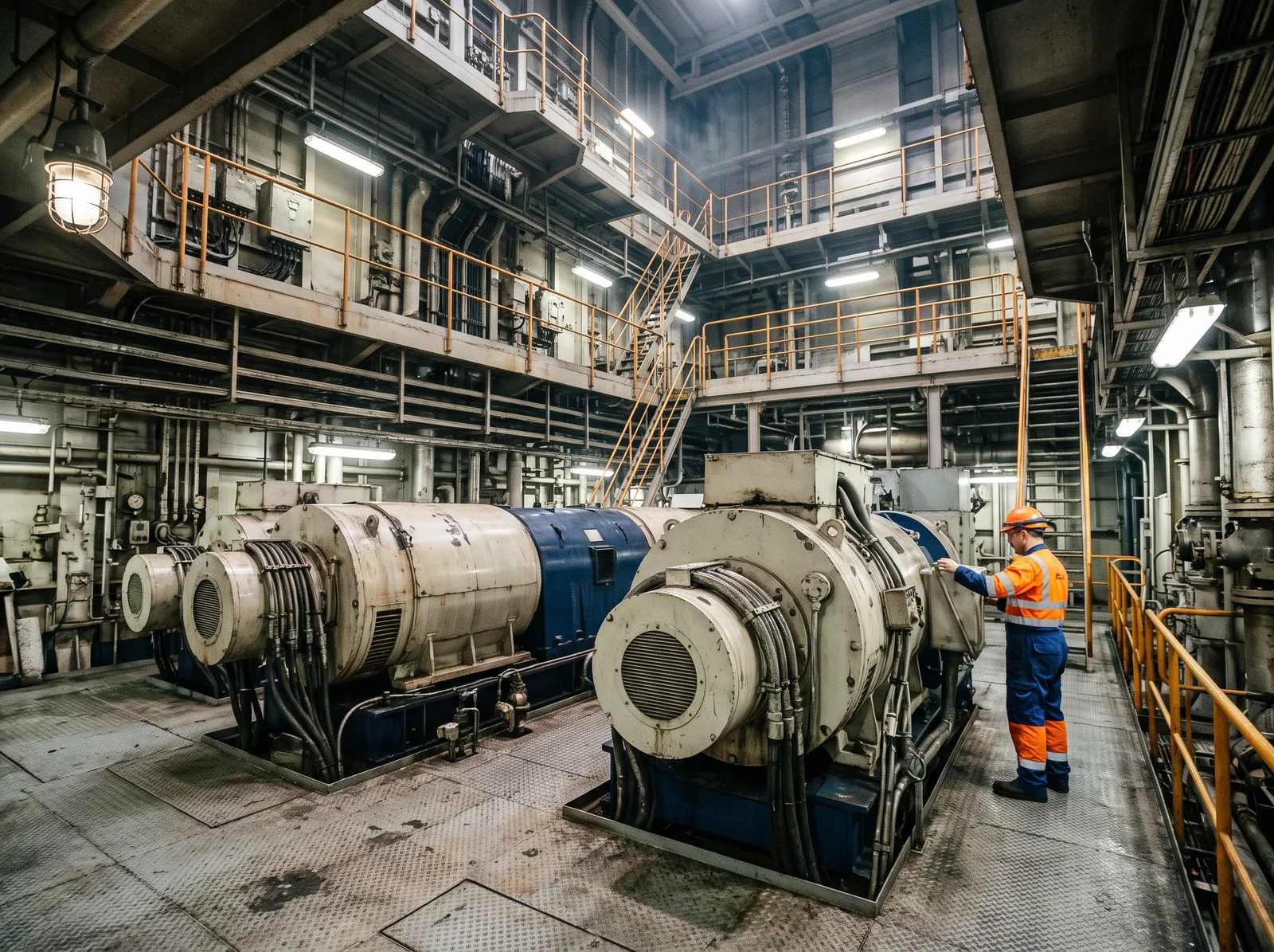 Electric propulsion motors in a ship’s engine room