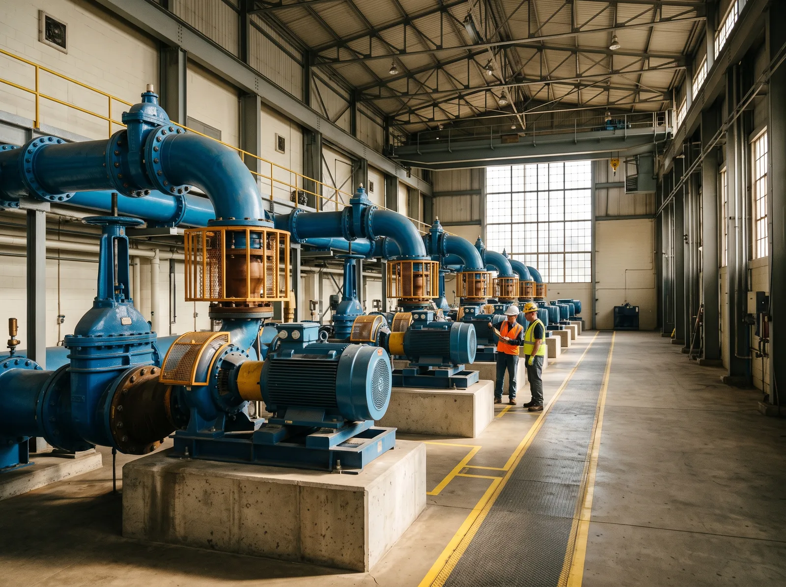 Row of pumps and motors in the Fujairah pump hall